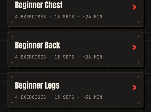 Picking a built-in workout on the home screen