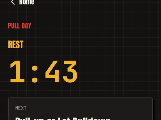 Large rest timer counting down between sets
